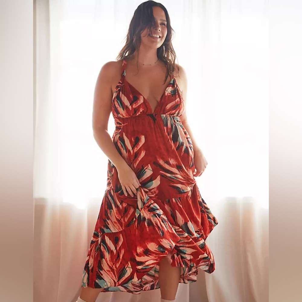 Anthropologie Danika Red Print Summer Dress / Coverup Size 2X